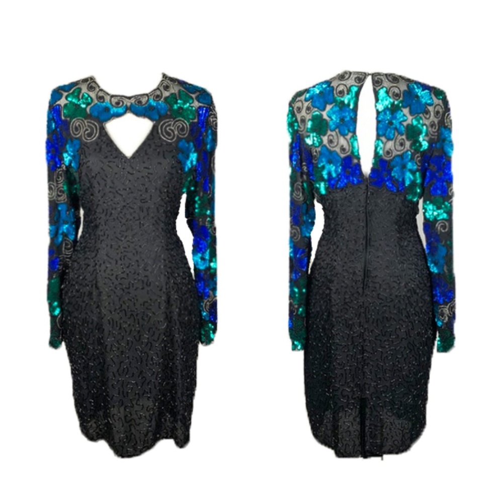 Laurence Kazar Sexy Vintage Black Sequin Dress | L